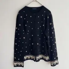 アンスペック 手刺繍 カーディガン パール 羽織 トップス ブラック フェミニン