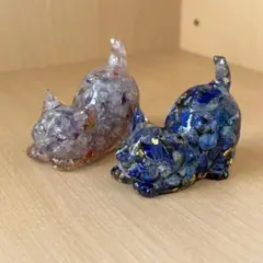 インテリア小物　のび～るネコの置物セット　ラピスラズリとフローライト　かわいい