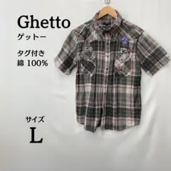新品タグ付き⭐ゲットー Ghetto チェック柄 パッチ 半袖シャツ Lサイズ