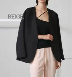定価6.9万 ✨ベイジ ノーカラー ジャケット 麻100% ブラック　22SS