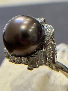 ミキモト MIKIMOTO リング 黒蝶 パール pt900 ダイヤモンド