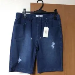 1099円 新品 メンズ デニム ハーフパンツ 短パン ネイビー M