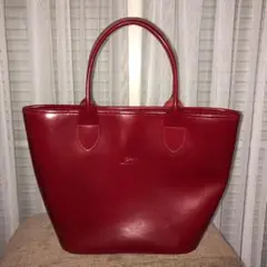 LONGCHAMP ロンシャン エナメル トート ポーチ付き 赤レッド スエード
