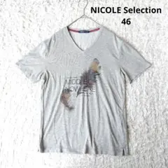 【ニコルセレクション】VネックTシャツ　デザインT グレー　メンズ　羽根　46