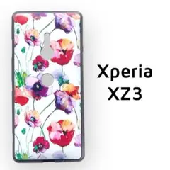 Xperia XZ3 ケース 白 赤 紫 水彩風 花