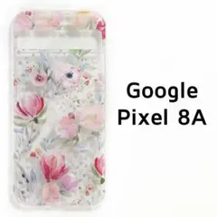 Google Pixel8a カバー クリア 透明 花柄 =