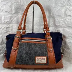 Harris Tweed レザーxコットン ボストンバッグ
