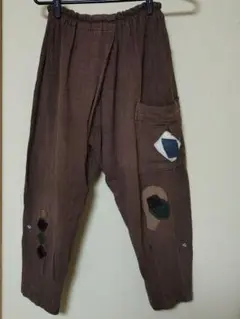 ブラウン パッチワーク サルエルパンツ