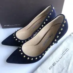 36 PELLICO ペリーコ スタッズ パンプス ネイビー スエード 23