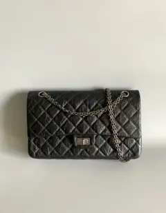ブラックレザーキルティングショルダーバッグ