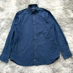 美品✨【Aquascutum】ネイビー ボタンダウンシャツ (L) 大きいサイズ