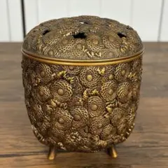 宏采 香炉 華鶴 亀 亀甲透し彫り 金属工芸 彫金師佐野宏采 AK52 宏采 香炉 華鶴 亀 亀甲透し彫り 金属工芸 彫金師佐野宏采 AK52