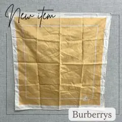 【美品】Burberrys ハンカチ イエロー×ホワイト シンプルロゴ刺繍 上品