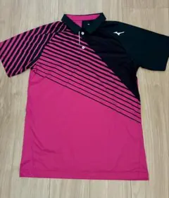 Mizuno ストライプ ポロシャツ M ピンク/黒　新品♪