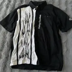 Harley-Davidson 半袖シャツ フレイムパターン刺繍 切り替え M