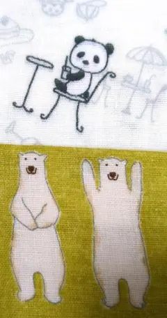 コットンこばやし　ダブルガーゼ　ハギレ　2枚セット　パンダ　　シロクマ