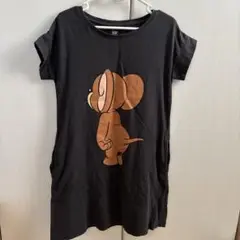 キャラクタープリント 半袖ワンピース 黒