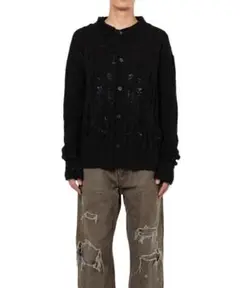 KAMIYA Distressed Knit Cardigan BLACK