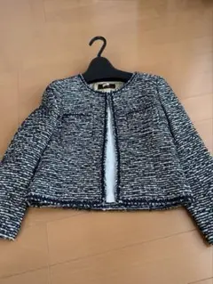 INEDノーカラーツイードジャケット☆ネイビー＆シルバー