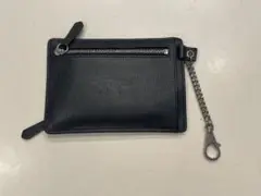 MAISON KITSUNÉ ブラックレザー カードケース チェーン付き