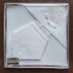 alba Creation ハンカチ 綿100% 刺繍リボン柄 箱付