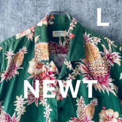 美色【NEWT】ハワイ製アロハシャツLコットン100%グリーン×パイナップル