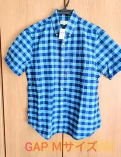 未使用✩GAPメンズチェック半袖シャツ Ｍサイズ ブルー