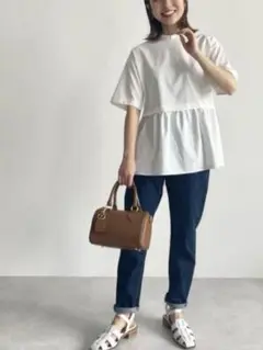極美品　アローズ　グリーンレーベル　ハイネックペプラムカットソー　接触冷感