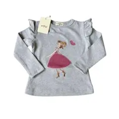 女の子のカジュアル 可愛い 綿Tシャツ 無地長袖ラウンドネック刺繍シャツ 90