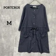 PORTCROS レディースボタンMシャツ 7分袖　ウエストゴムストライプ婦人服
