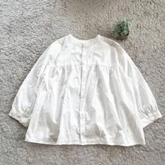 【アフレッシュ】シャツブラウス 七分袖丈 ネックフリル 後ろギャザーあり 春夏秋
