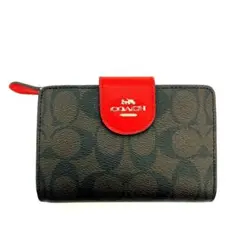 COACHコーチ 折り財布 シグネチャー ブラウン/レッド C0082
