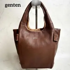 【美品】genten クッシーノ ハンドバッグ シボ革 型押し レザー ブラウン
