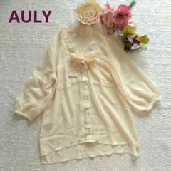 『美品未使用』AULY シャーベットオレンジ・シホォンボウタイブラウス　F