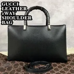 極美品 GUCCI レザー 2way ショルダーバッグ バンブ 肩掛け ブラック