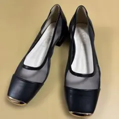 【美品】アカクラ ALAGE スクエアトゥチュールパンプス 黒 22.5