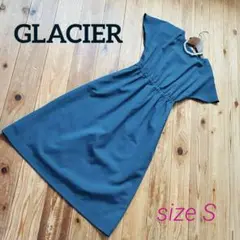GLACIER　リネン風　半袖ロングワンピース　フレンチスリーブ