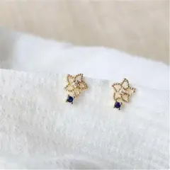 653フラワーレース ピアス ジルコニア シルバー925 14kコーティング