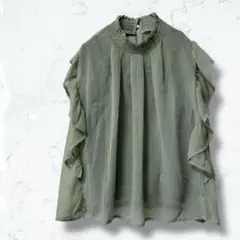 2375＊パンプキンポート＊抑揚シフォン 緑 M フリル キャミソール付 春夏