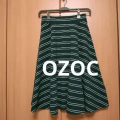 OZOC ダブルフェイス ミモレ丈 ボーダーフレアスカート