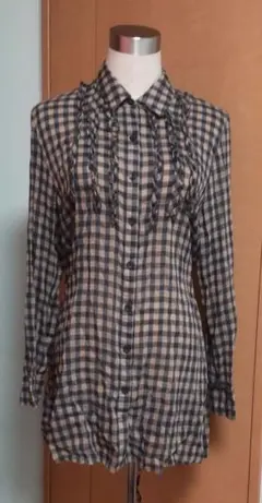 RINASANTE　チェック　長袖　ロング　ブラウス　シャツ　トップス