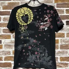 桜　鯉　刺繍 プリント　半袖　Tシャツ ブラック