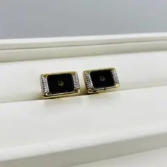 Christian Dior カフス　ゴールド　長方形　ブラック　ディオール