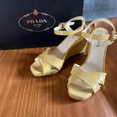美品 PRADA プラダ イエロー ハイヒール パンプス レディース