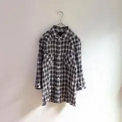 3319【ムッシュニコル】シャツ　透け感　チェック　シワ加工　七分袖　紫　４８