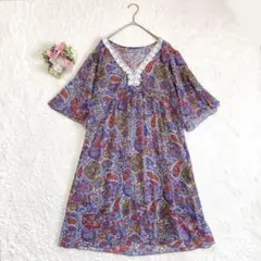 【美品】 7-IDconcept. チュニック シャツ M 刺繍 ペイズリー柄