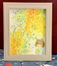 水彩画 輝きのミモザ　原画　アナログ　手描き　イラスト