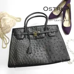 【美品】OSTRICHオーストリッチ 本革リアルレザー製ハンドバッグ黒