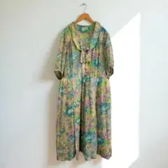 【L】ワンピース 花柄 総柄　レトロ 古着系 ガーリー ロング d161
