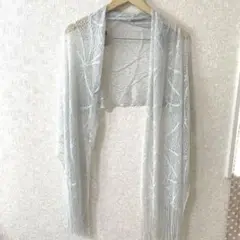 フリンジ付きレース風ストール　美品